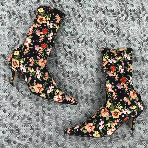 Zara Shoes - Zara Floral Ankle Sock Boots with Heel